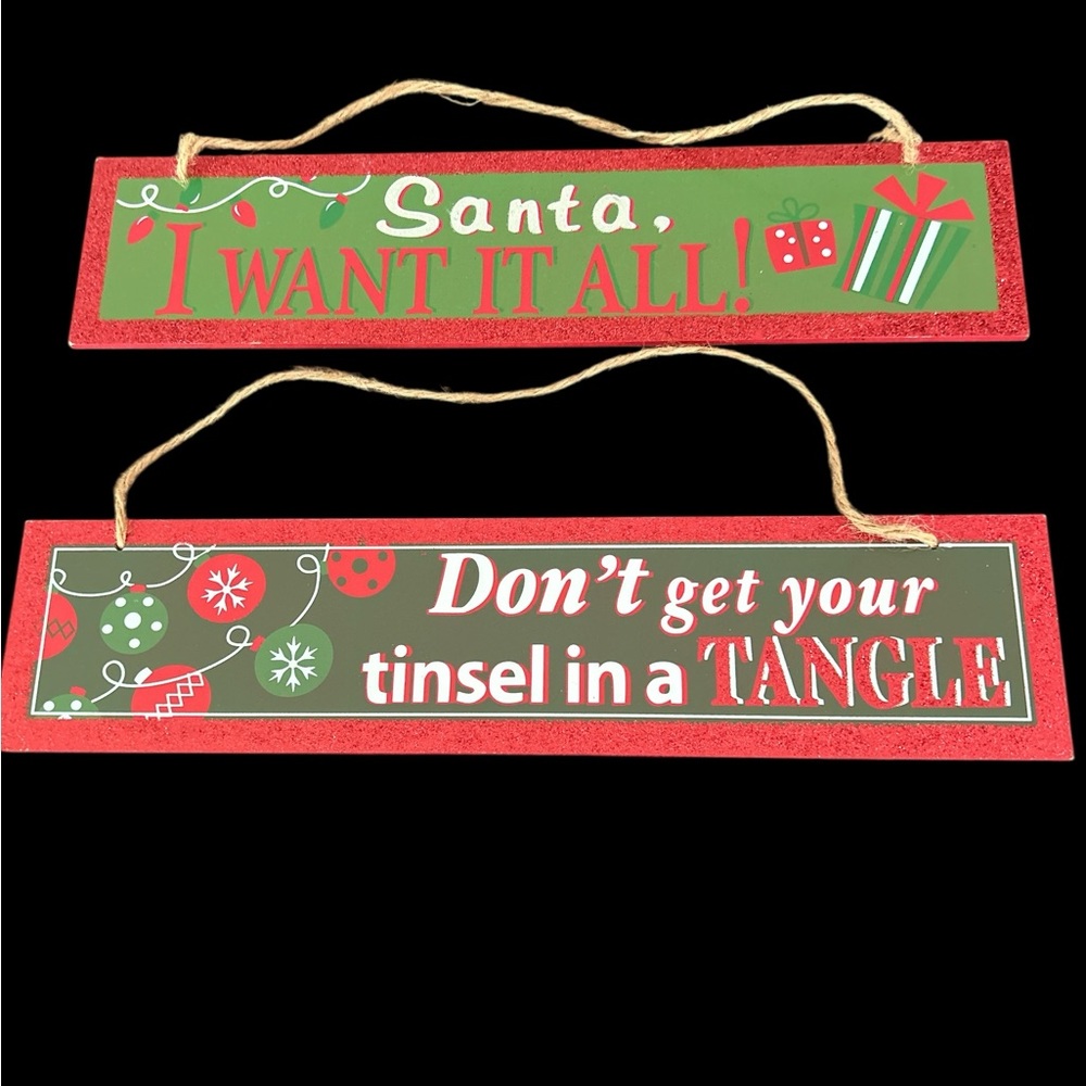 Festive Holiday Hanging Signs - Red and Green